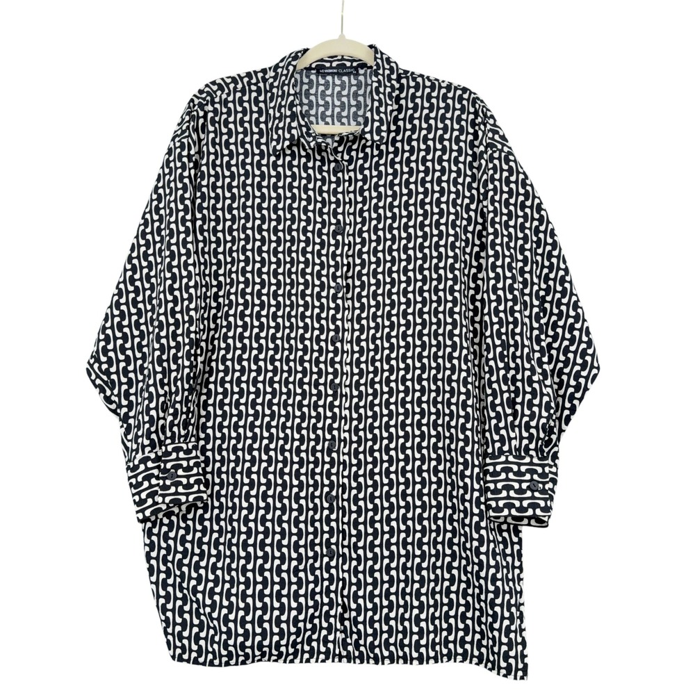 LC Waikiki Classic Button Down Shirt Men 44 Geometric Black White